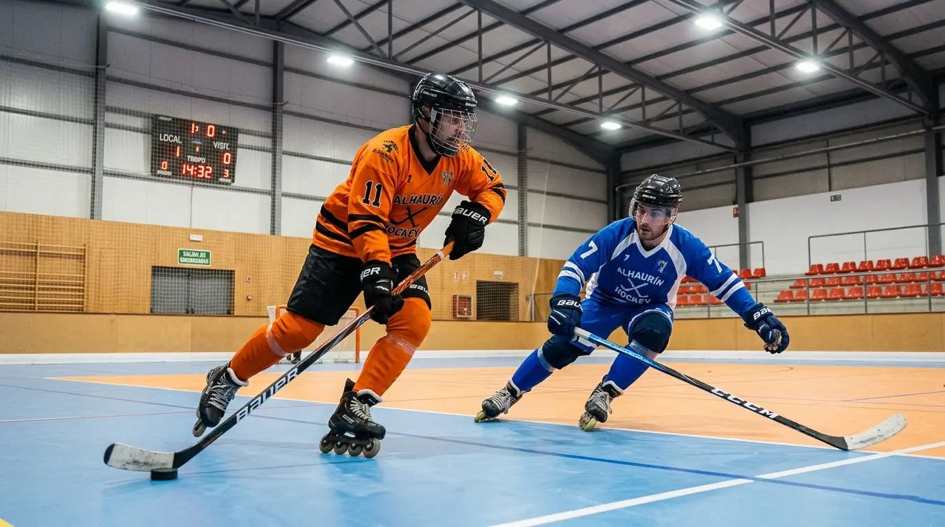 Jugadora de hockey línea en pista polideportiva en España