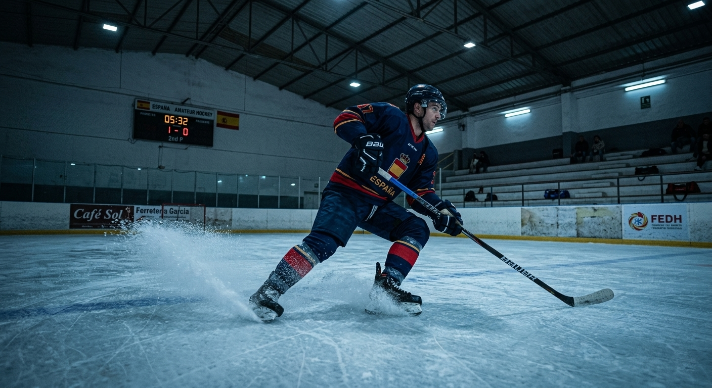 Jugador de hockey sobre hielo en pista profesional en España